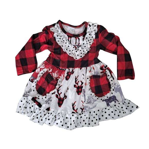 NWT Nordstrom Red Black Buffalo Plaid Reindeer Holiday Pants Outfit Small/Medium - Picture 2 of 10